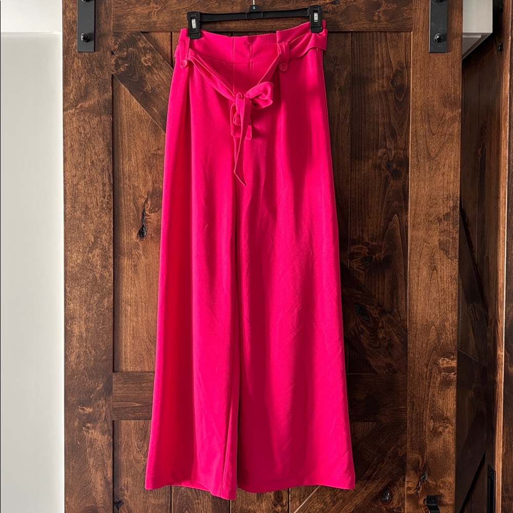 Paper bag Pink Wide-Leg Pants stretchy Vibrant Pull on Pant sz M